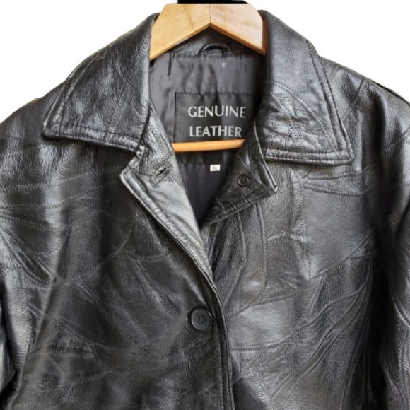 Genuine Leather Coat Black Jacket Sz XL - Picture 3 of 14